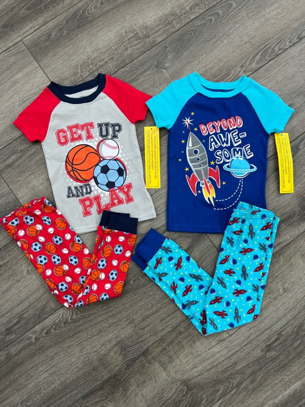 Boys Toddler Red & Blue 2-Pack Pajama Set - Sport & Rocket Themes NEW